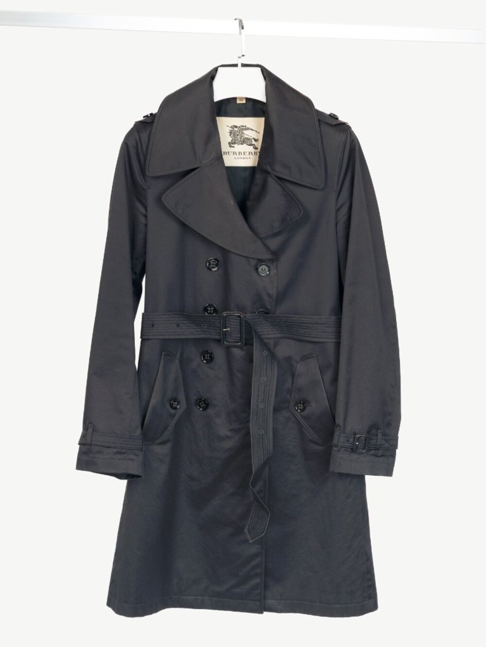 Burberry Navy Cotton Gabardine Belted Double-Breasted Trench Coat